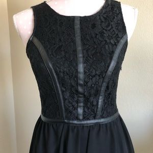 Black Lace High Low Dress with Faux Leather Trim